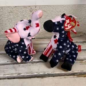 Ty Political 2000 Donkey & Elephant Beanie Babies